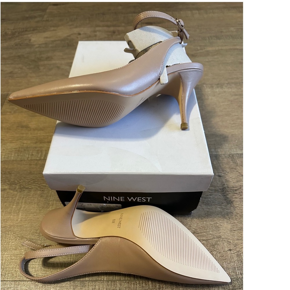 Nine West Slingback Heels Pointed Toe Ankle Strap Pumps Beige Women's Size 5 - Picture 4 of 6